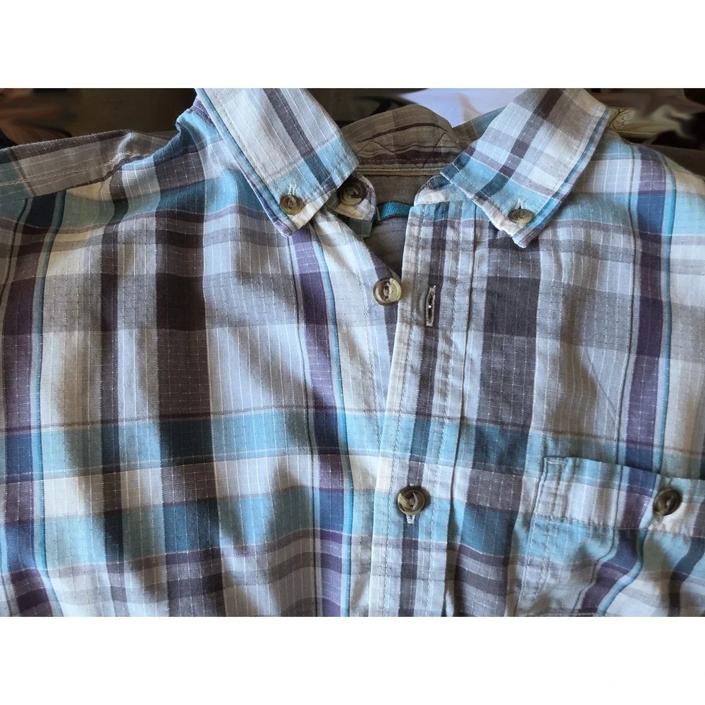 The North Face Men M Plaid Button-Down Shirt Long Sleeve Blue Grey Gorpcore
